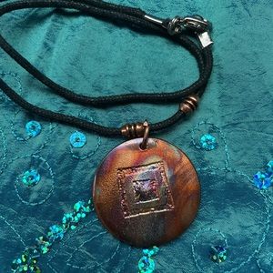 Reclaimed Copper Patina stamped design Necklace